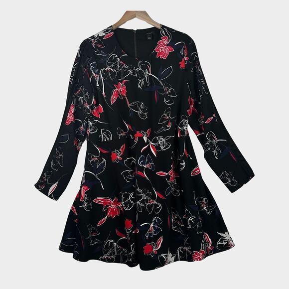 Halogen Marybeth Floral Print Long Sleeve Mini Length Career Dress Size M - Picture 3 of 11